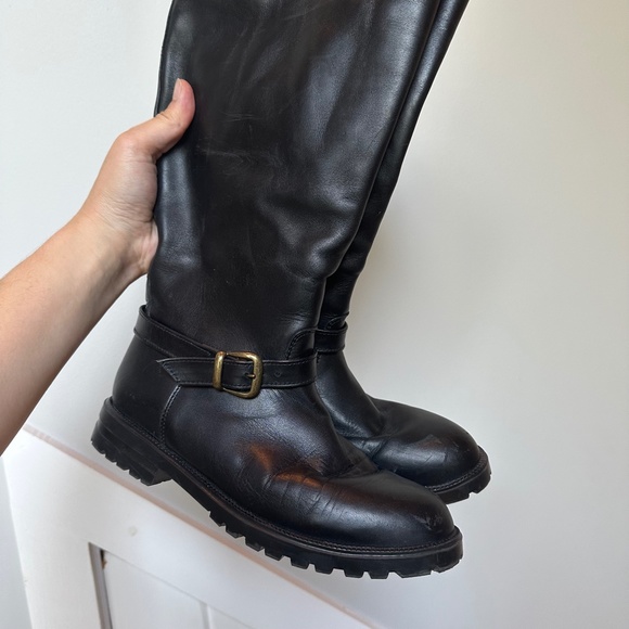 LL Bean Black Genuine Leather Knee High Riding Boots - Picture 2 of 8